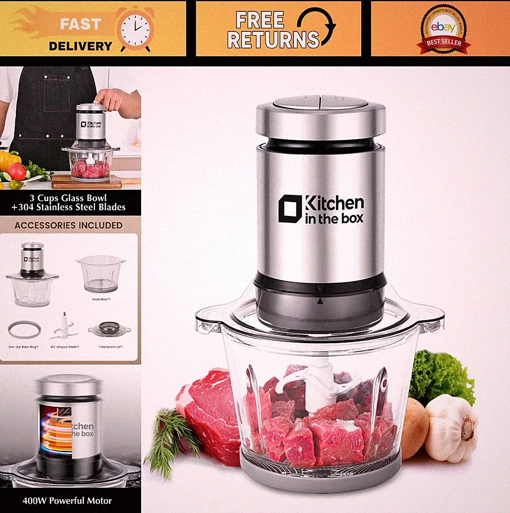 3-Cup Mini Food Processor & Electric Meat Grinder, Compact Food Chopper, Kitchen