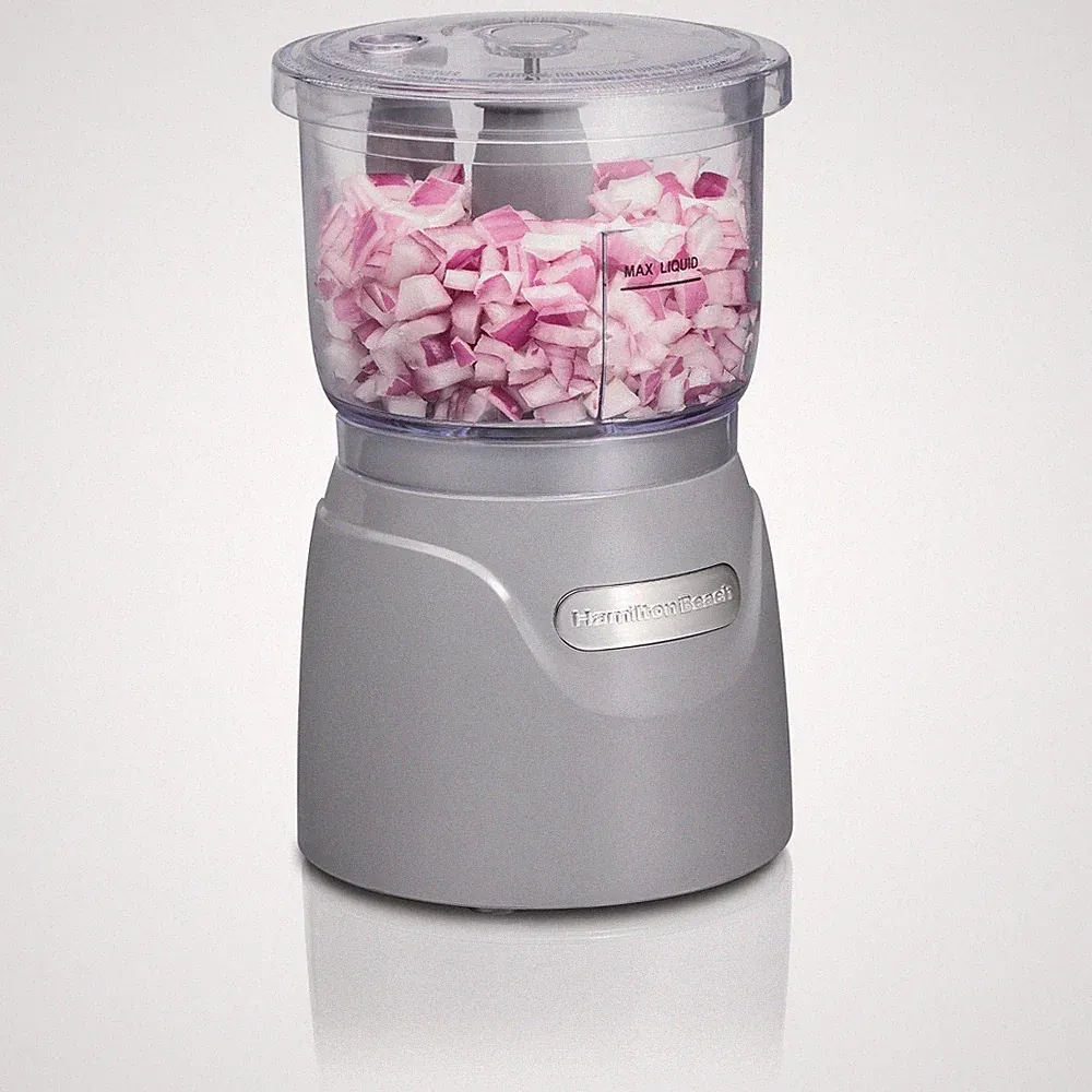 3-Cup Stack & Press Food Chopper, Gray, Compact Veggie Processor,Dishwasher Safe