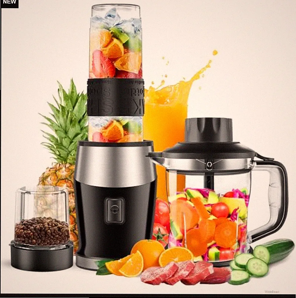 3 in 1 Blender Food Processor Combo 700W 120V 1.5L 19oz Bottle 10oz Grinder