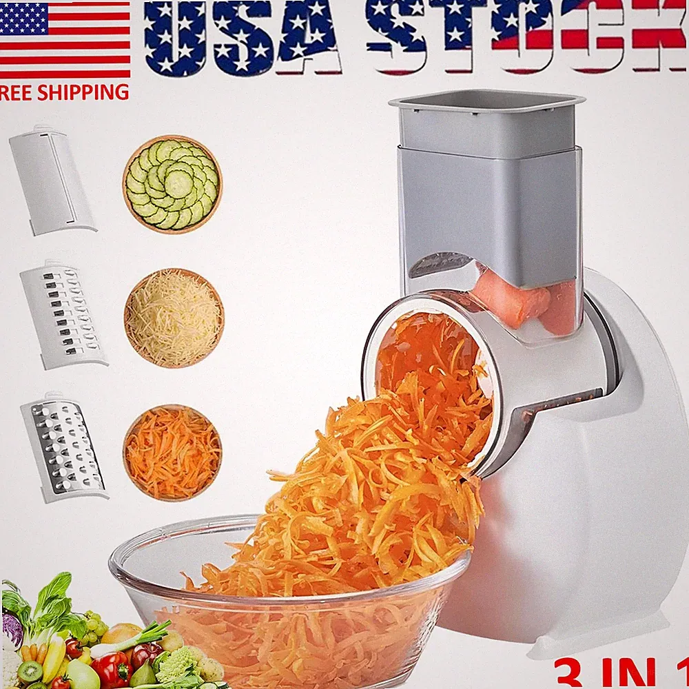 3-In-1 Electric Cheese Grater Vegetable Chopper Slicer Shredder Salad Maker 110V