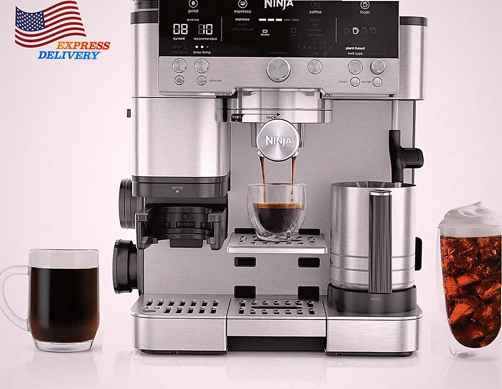 3-In-1 Espresso Drip Coffee and Cold Brew Machine Coffee Grinder Milk Frother US