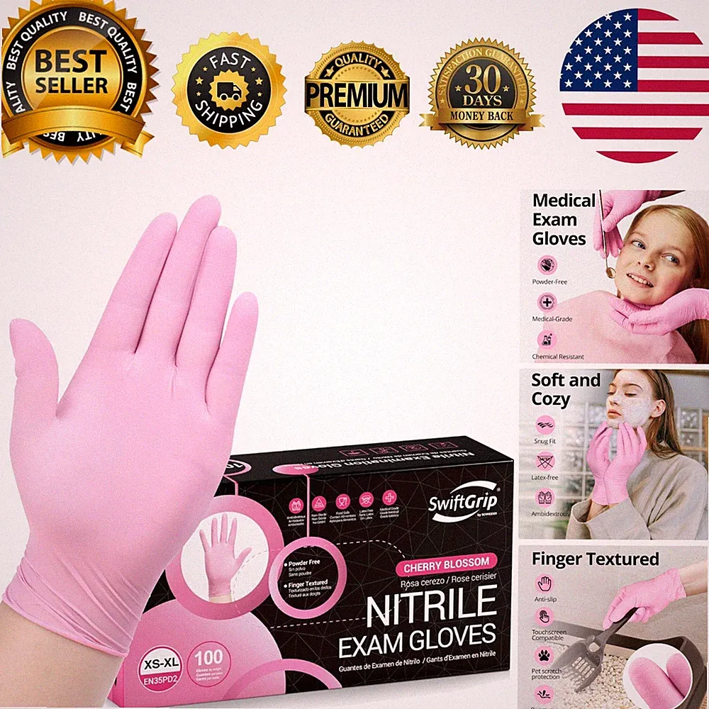 3-mil Pink Disposable Nitrile Gloves, Ideal for Cleaning & Estheticians - 100ct