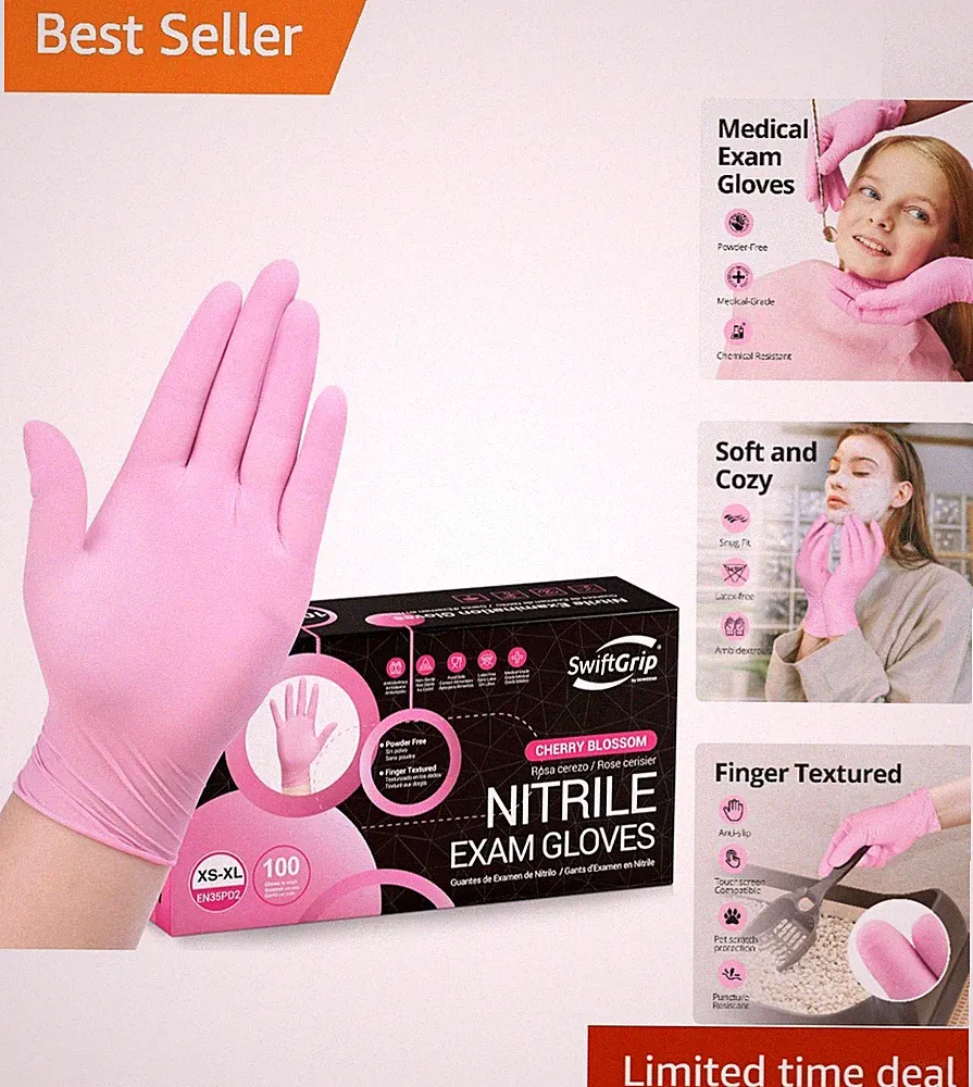 3-Mil Powder-Free Pink Nitrile Disposable Gloves for Estheticians - 100 Count