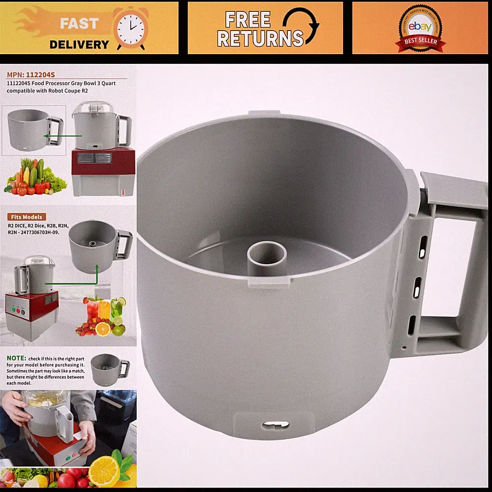 3 Qt Food Processor Gray Bowl Compatible with Robot Coupe R2 - Kitchen Essential