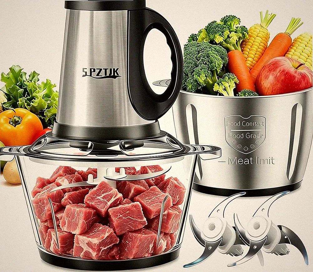 3-Speed Electric Food Processor: Meat Grinder, Vegetable Chopper & Baby Food