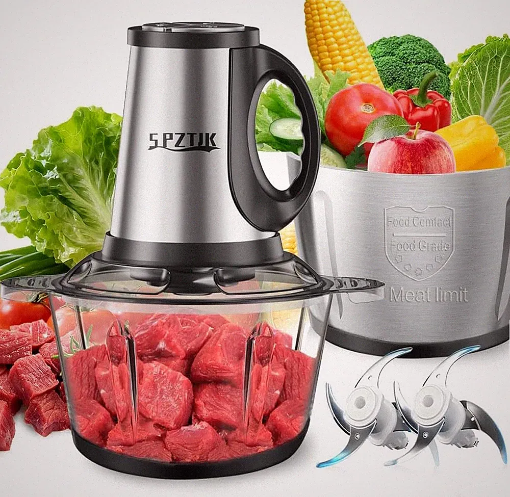 3-Speed Electric Food Processor with Dual 8-Cup Bowls — Chops, Grinds, Blends
