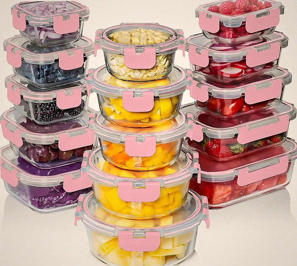 30 PC Glass Food Storage Containers with Lids - Reusable Glass Meal Prep Contain