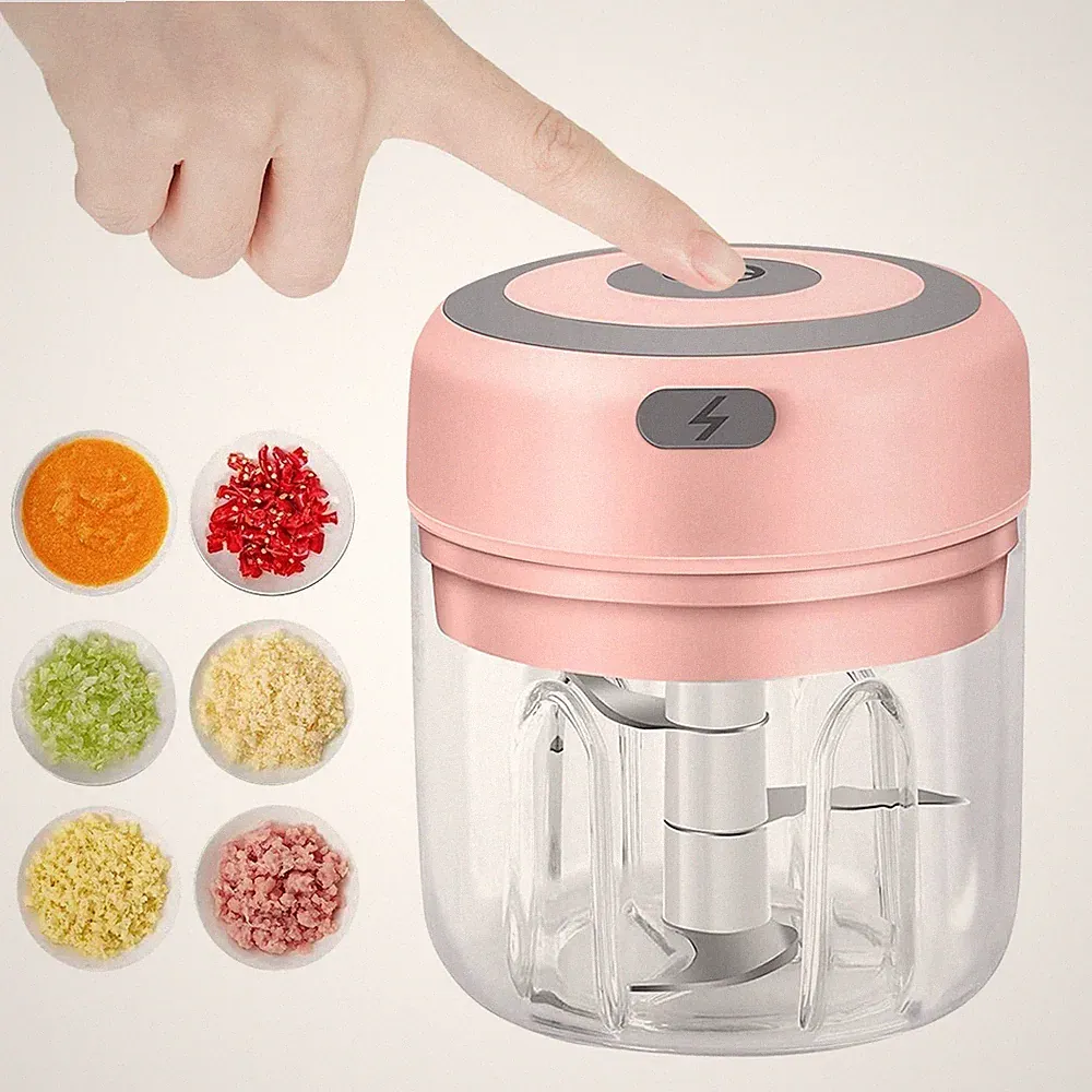 300ML Electric Garlic Chopper USB Charging Food Meat Crusher Stainless Steel New