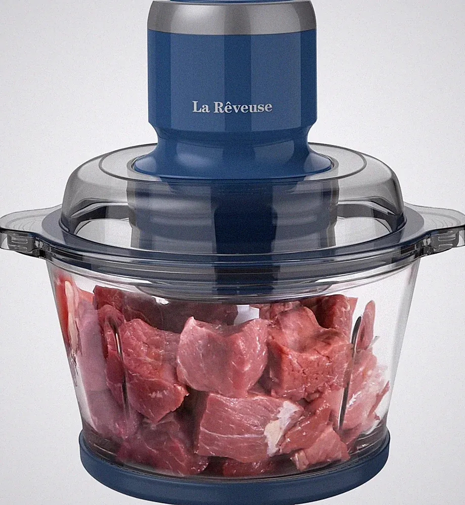 300W 7-Cup Glass Bowl Food Chopper 4 Blades Mincing Grinding Whisking Prep Blue