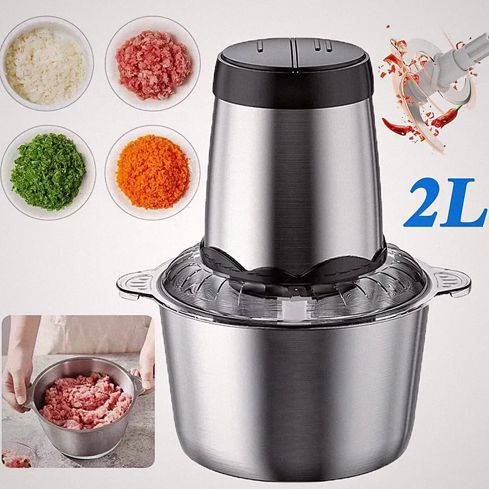 300W Electric Food Vege Chopper Food Processor Kitchen Meat Grinder Mixer 2L US