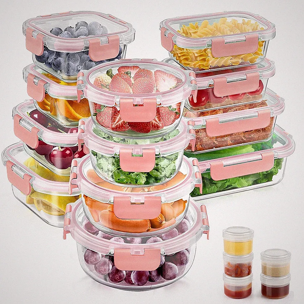 34pcs Glass Food Storage Containers with Lids Set, Airtight Glass Meal Prep C...
