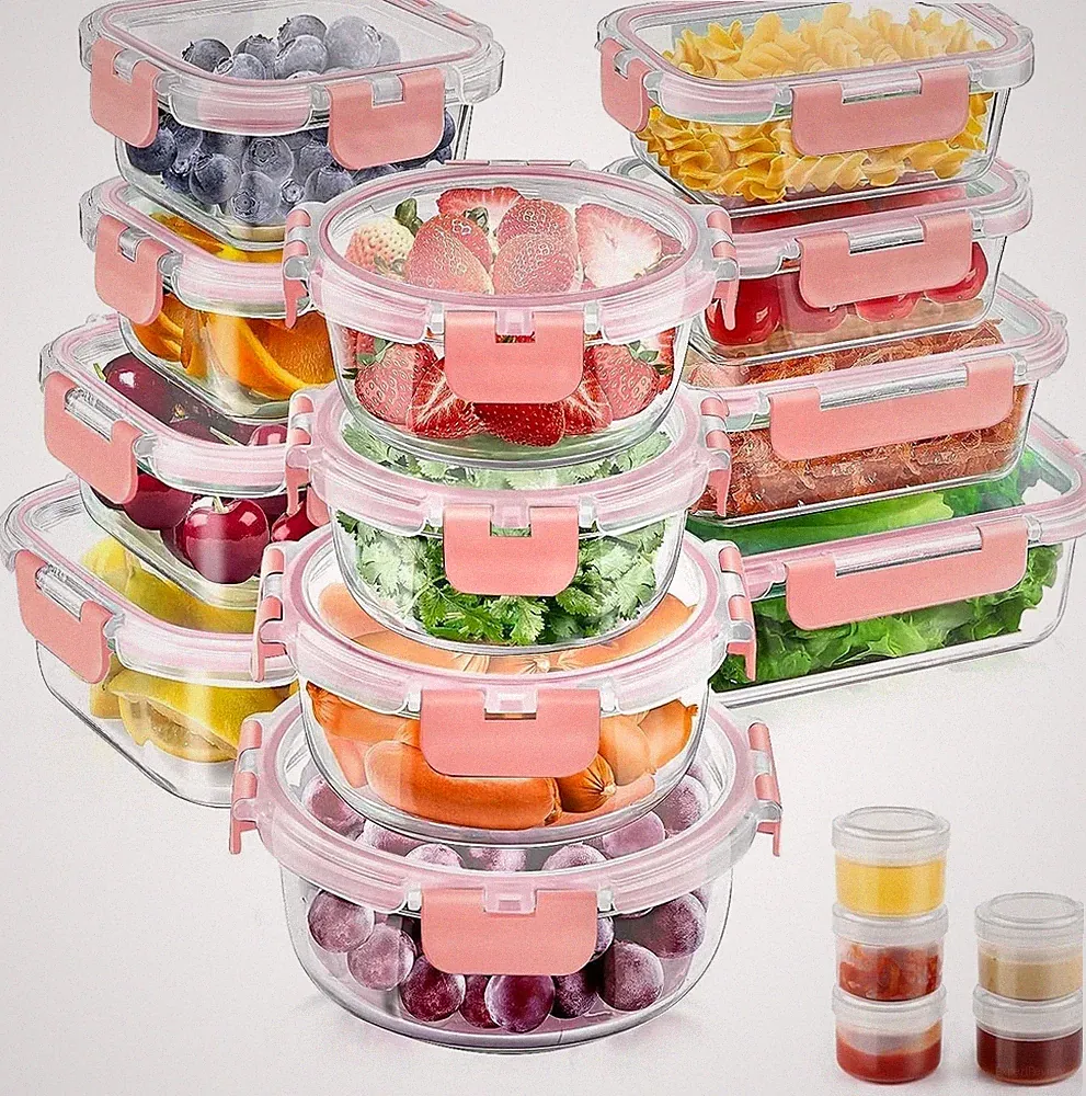 34Pcs Glass Food Storage Containers with Lids Set, Airtight Meal Prep Containers