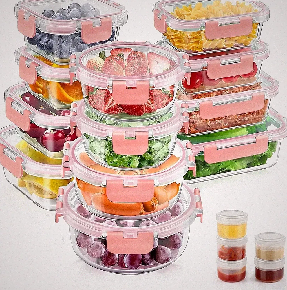 34Pcs Glass Food Storage Containers with Lids Set, Airtight Meal Prep Containers