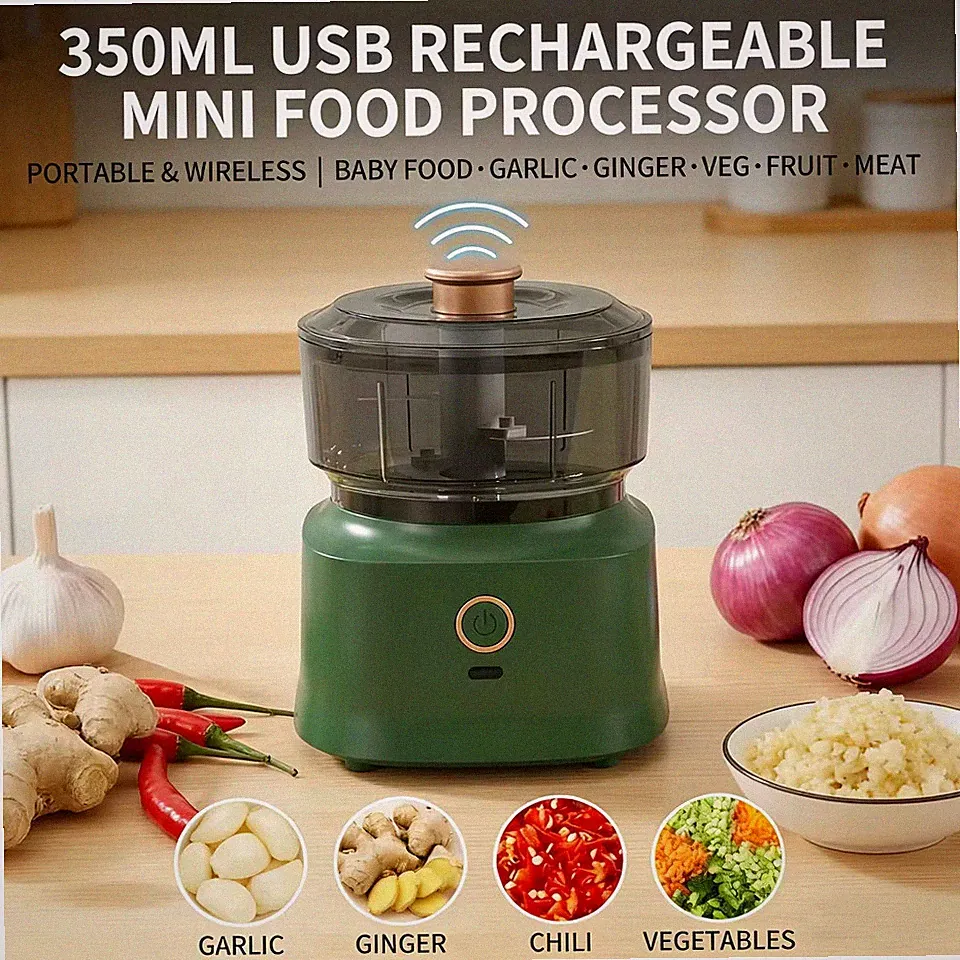 350ML Mini Electric Food Processor – Cordless Meat & Garlic Grinder for Kitchen