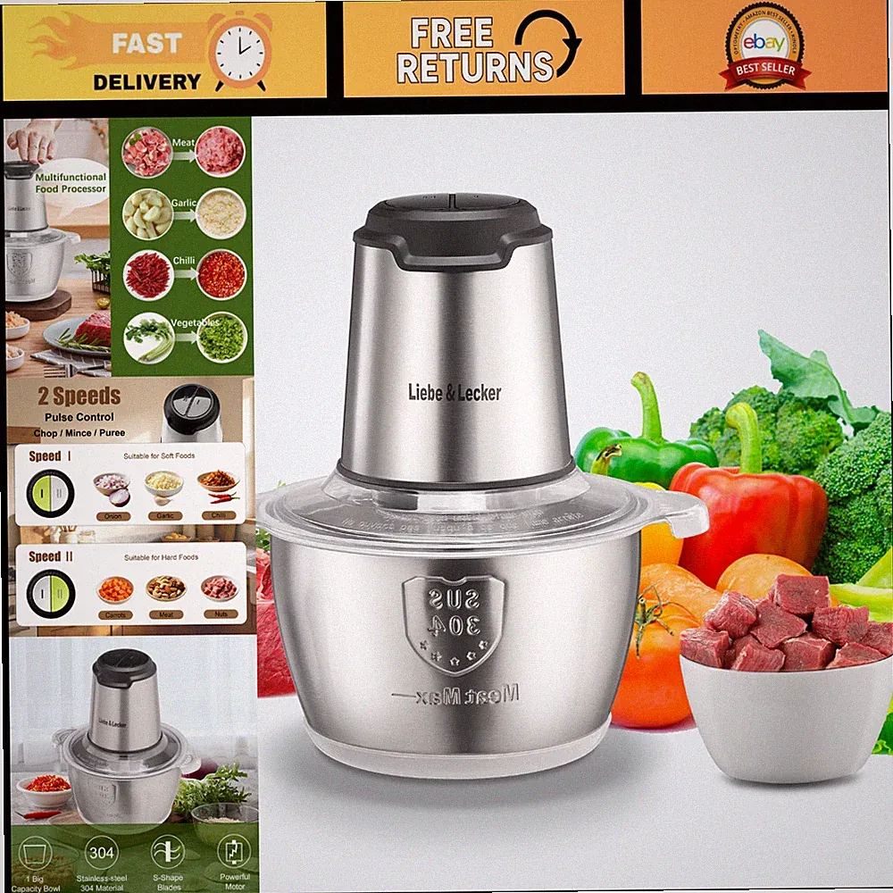 350W Electric Food Chopper, 8-Cup Bowl Food Processor for Quick Meal Prep