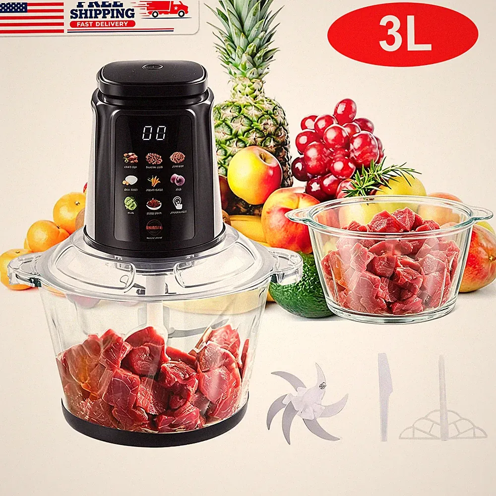 3L Food Processor, Electric Food Chopper with Meat Grinder & Vegetable Chopper