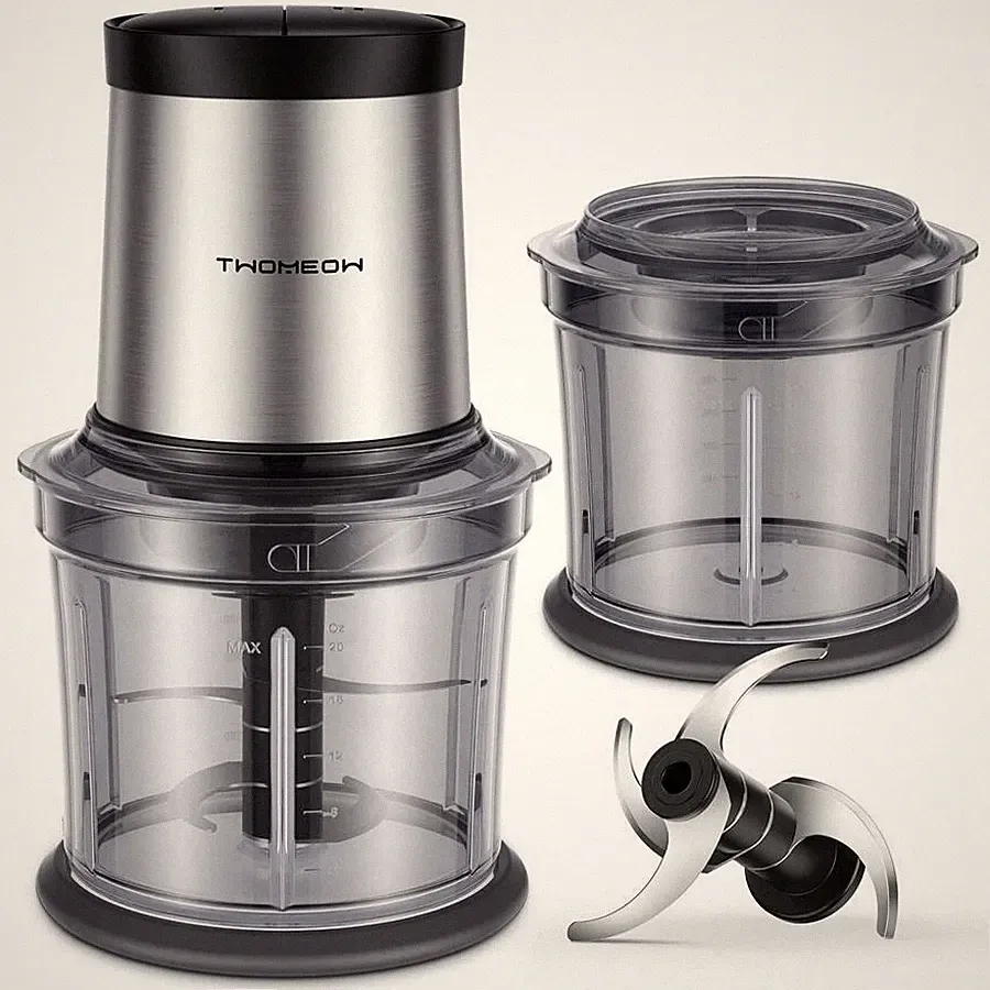 4-Cup Electric Food Chopper, 2 Bowls, 2-Speed, 4 Blades, Meat Grinder & Puree