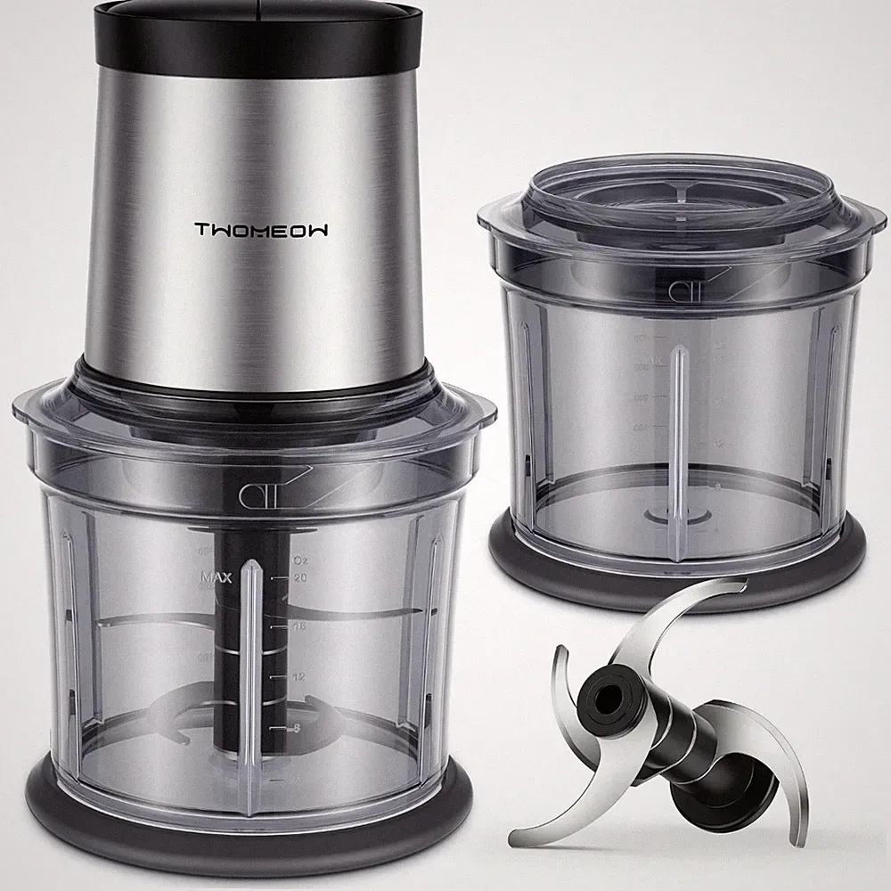 4 Cup Electric Food Processor Chopper Meat Grinder 2 Bowls 2-Speed 4 Bi-Level Bl