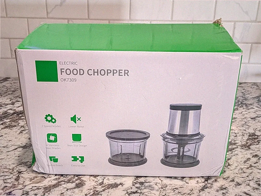 4-Cup Electric Food Processor & Chopper with 2 Bowls, 2 Speeds, and 4 Blades