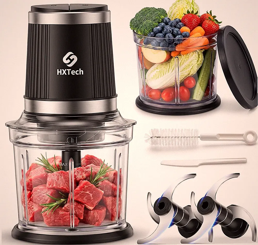 4 Cup Food Processor Set: 2-Speed Electric Food Chopper with 2 Bowls