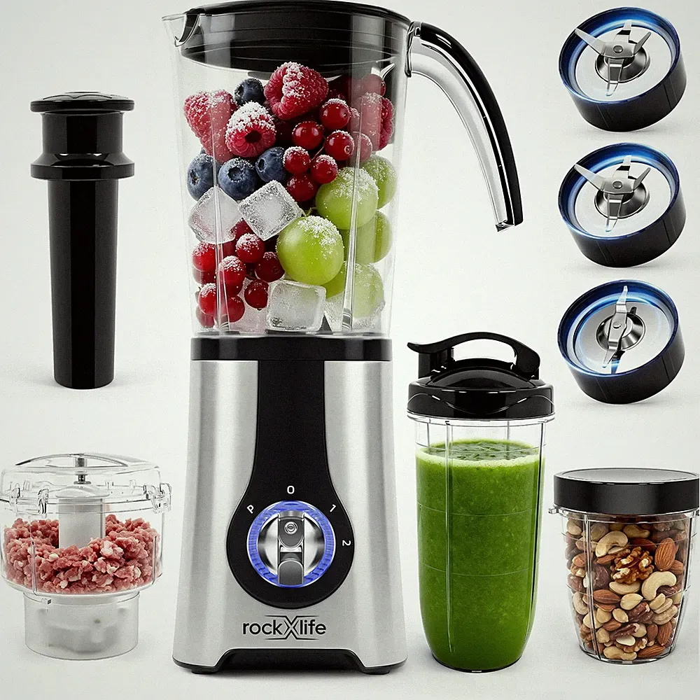 4-in-1 Blender & Food Processor, 13-Piece Set, Silver