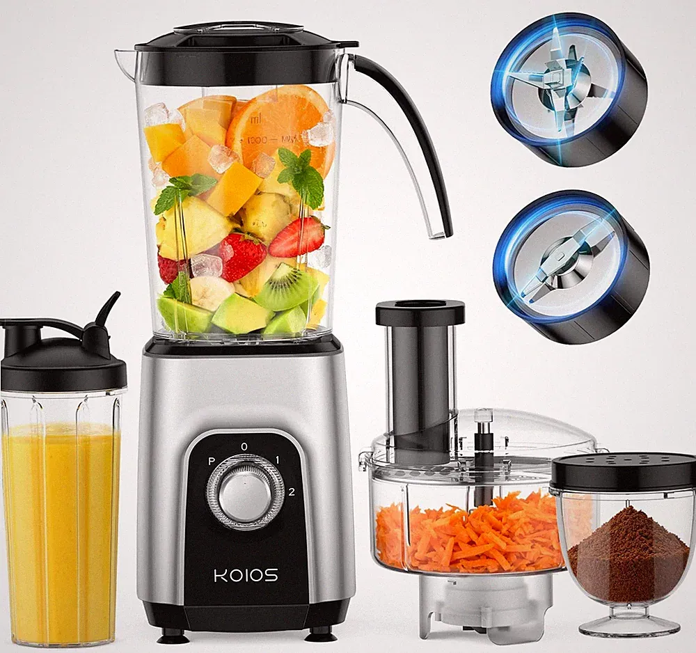 4-in-1 Blender Food Processor Combo 1000W Silver Gray Smoothies Grinder Chopper