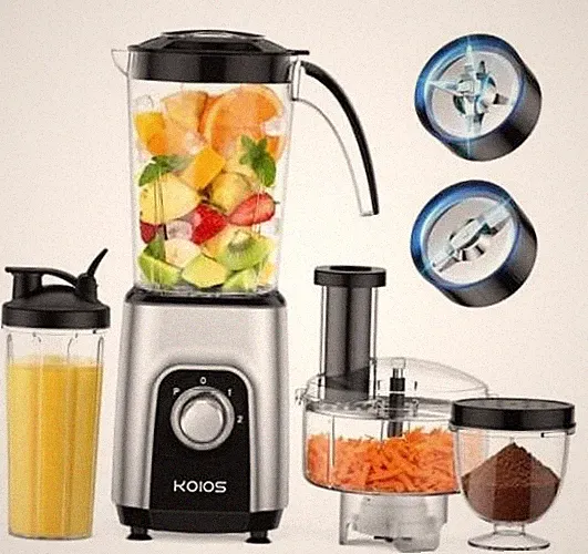 4-in-1 Blender/Food Processor Combo Max 1000W - Silver Gray - Dishwasher Safe