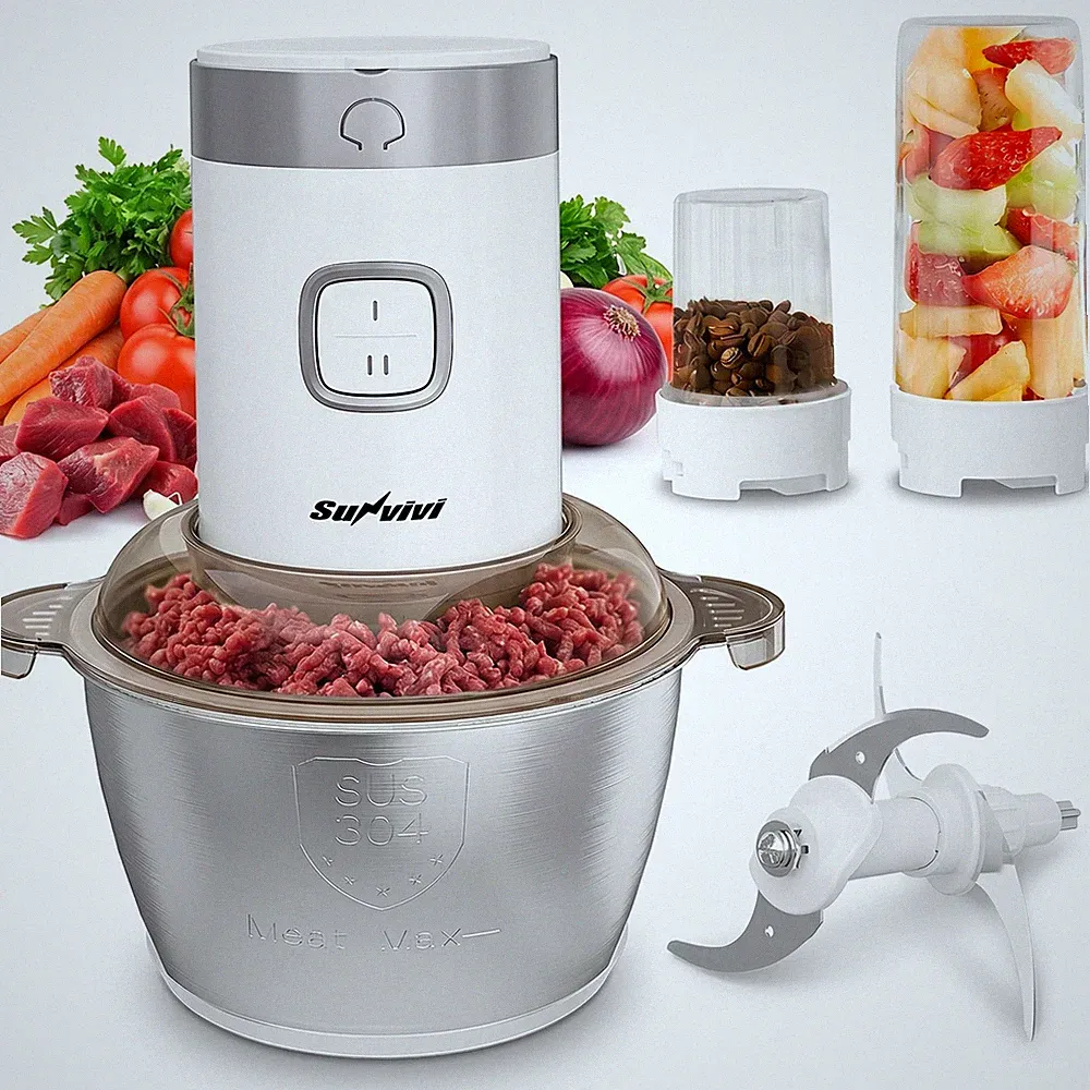 4-IN-1 Food Processor: 350W Electric Meat Grinder, 2 Bi-Layer 4 Blades, 1.8L...