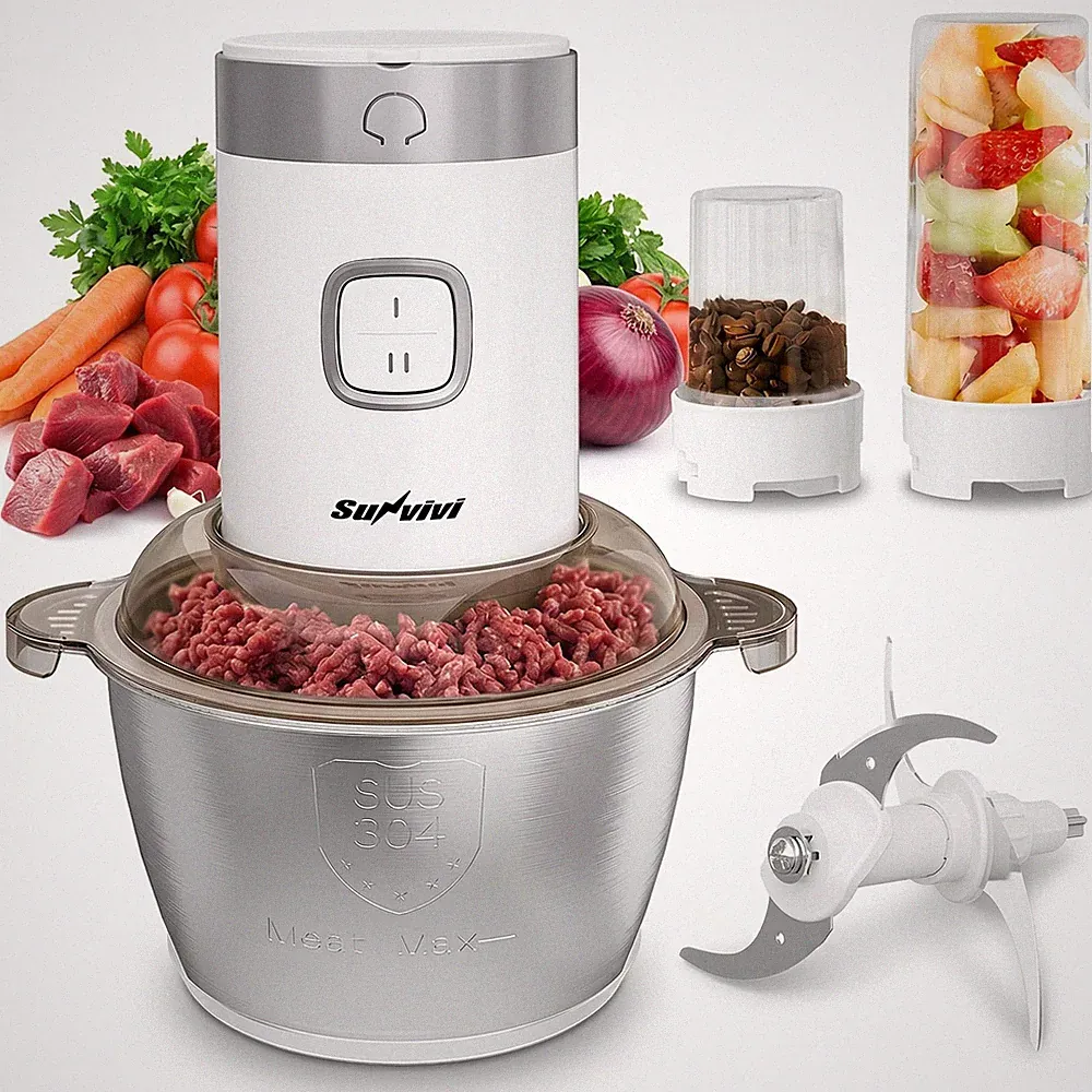 4-IN-1 Food Processor: 350W Electric Meat Grinder, 2 Bi-Layer 4 Blades, 1.8L...