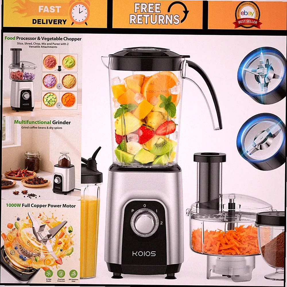 4-in-1 High-Power Blender & Food Processor Combo, 1000W, Dishwasher Safe, Versat