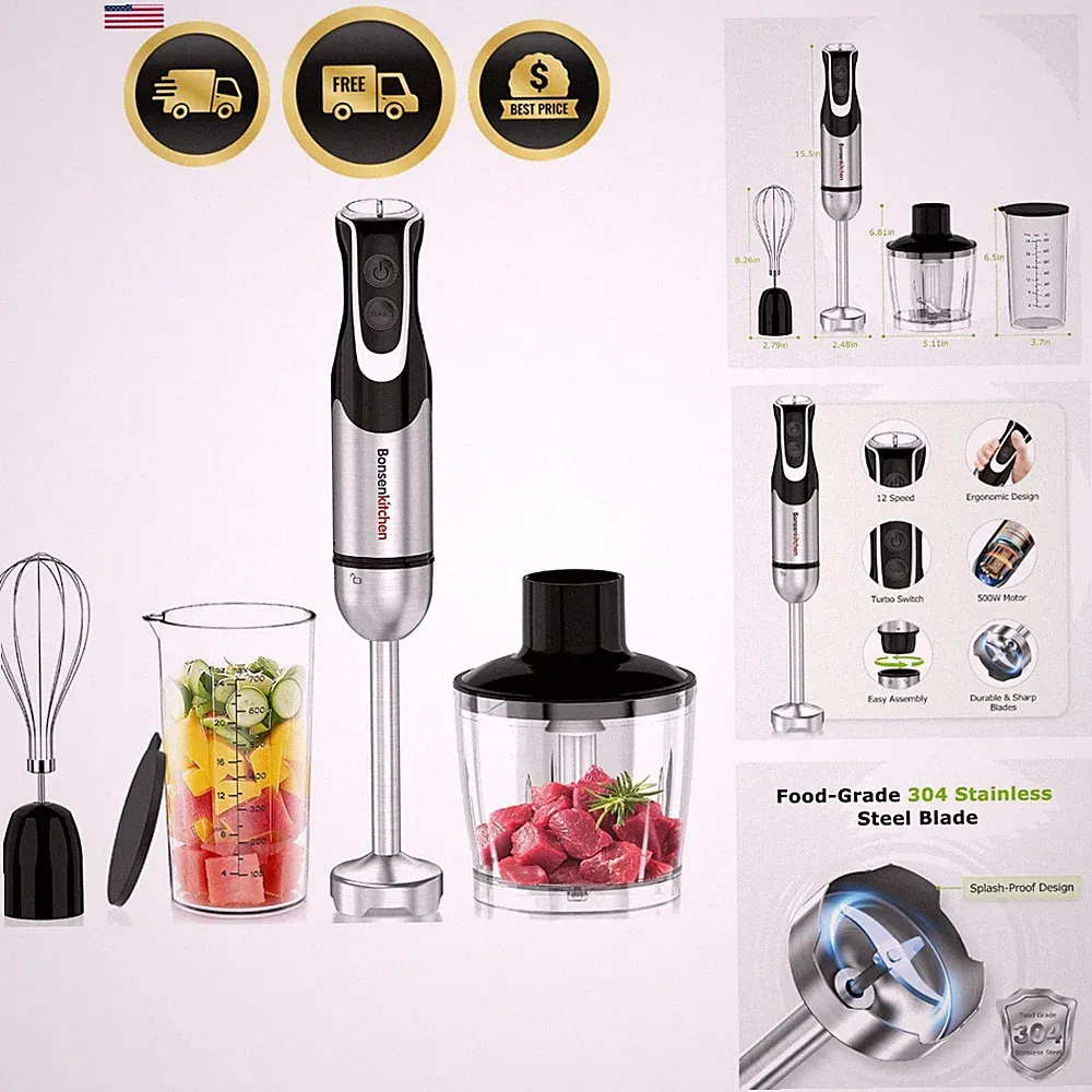 4-in-1 Immersion Blender Handheld with Food Processor, 12 Speeds Hand Blender...