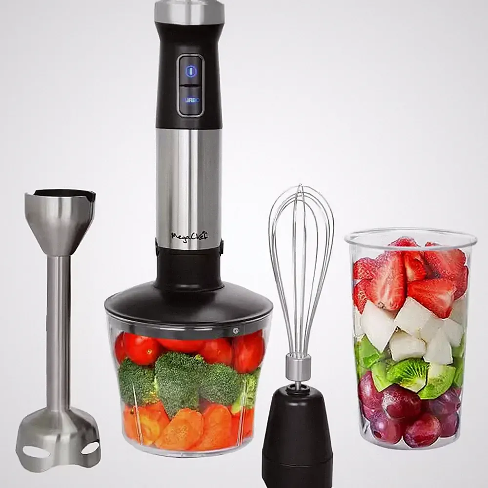 4-In-1 Multi-Purpose 2-Speed Stainless Steel Immersion Blender with Chopper and