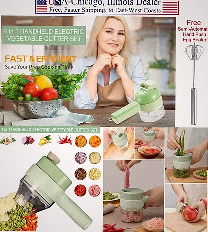 4 IN 1 PORTABLE ELECTRIC VEGETABLE CUTTER FOOD PROCESSOR W/FREE BEATER US SELLER