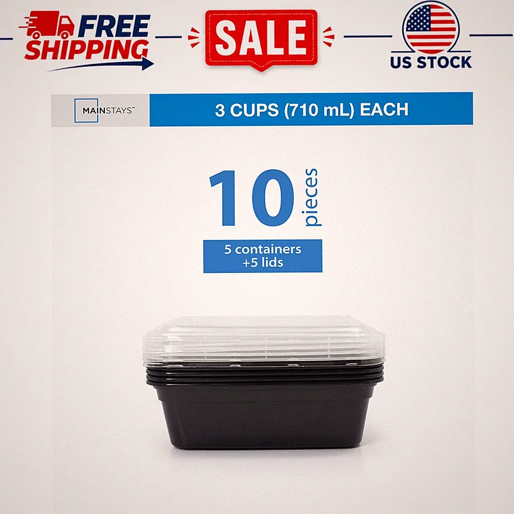 (4 Pack) Mainstays 3 Cup Meal Prep Food Storage Containers 10 Piece, BPA Free