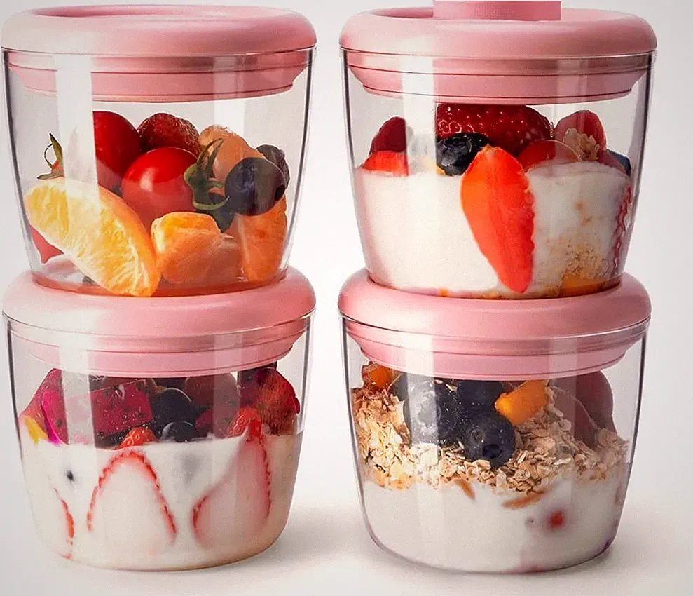 400Ml Meal Prep Container Set of 4 Pink Tritan Plastic Food Storage Containers w
