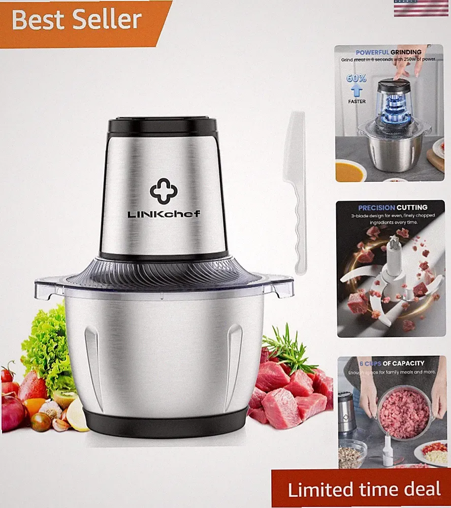 400W 6‑Cup Mini Food Processor, 2‑Speed, Stainless Steel Chopper, 1.2L Bowl
