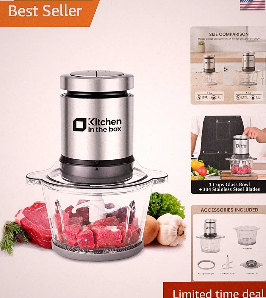 400W Chopper & Grinder - Easy Clean with Dishwasher-Safe Parts & Non-Slip Base