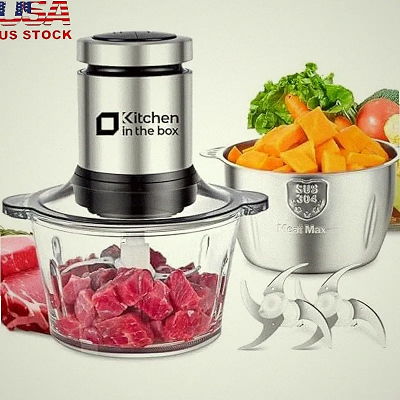 400W Food Processor Vegetable Chopper Meat Grinder Dual Bowls 2 Speed S-Blades