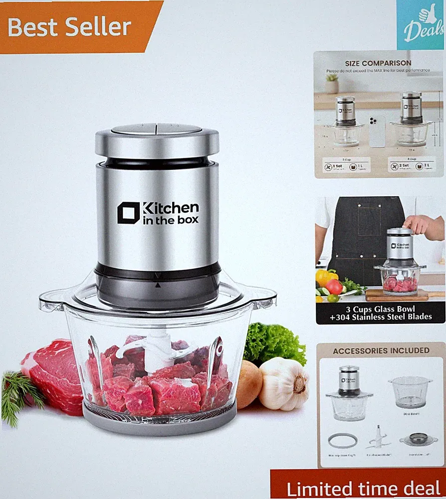 400W Mini Food Processor & Meat Grinder with 3-Cup Glass Bowl for Quick Chopping