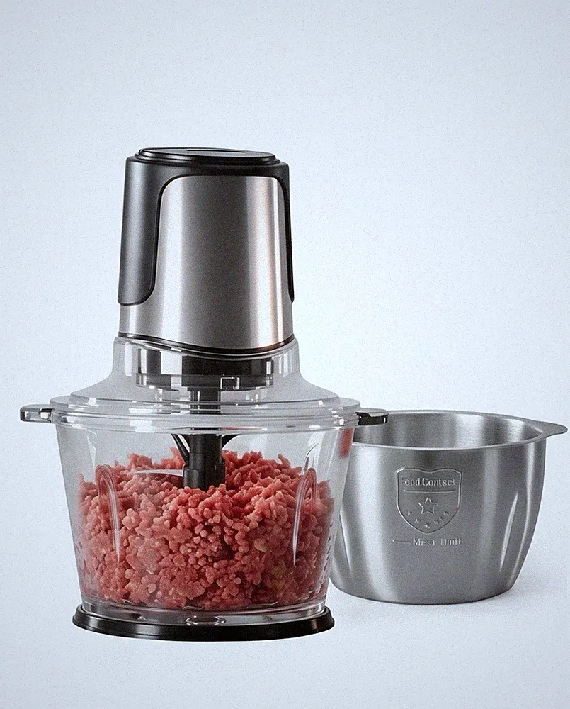 450W Food Processor Meat Grinder Chopper 2-Speed Dual 8-Cup Bowls