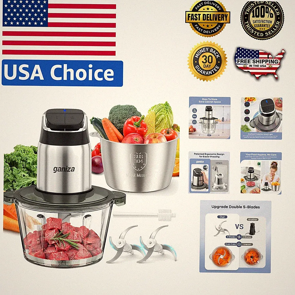 450W Food Processor with Smart Features: 2-Speed Chopper & Overheat Protection