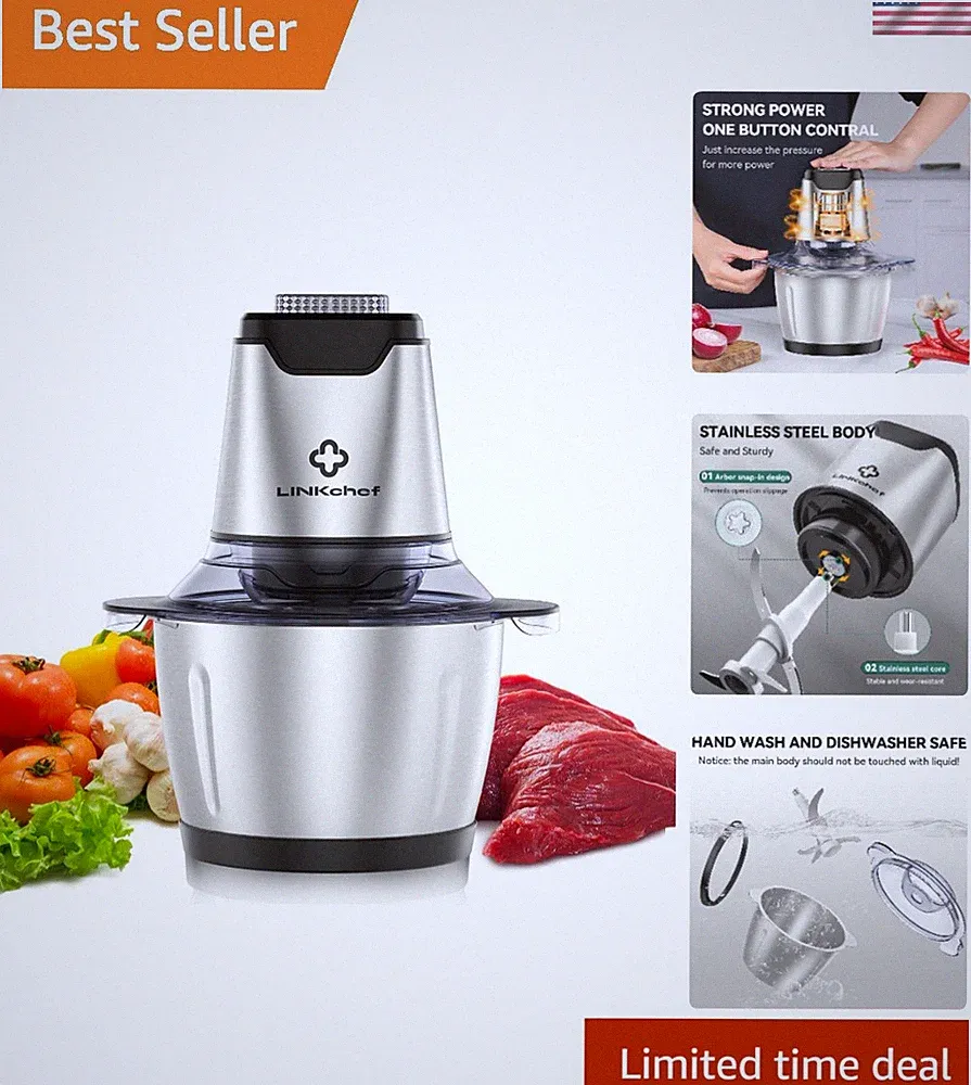 5 Cup Stainless Steel Food Processor - Quick & Versatile Chopper for Home Chefs