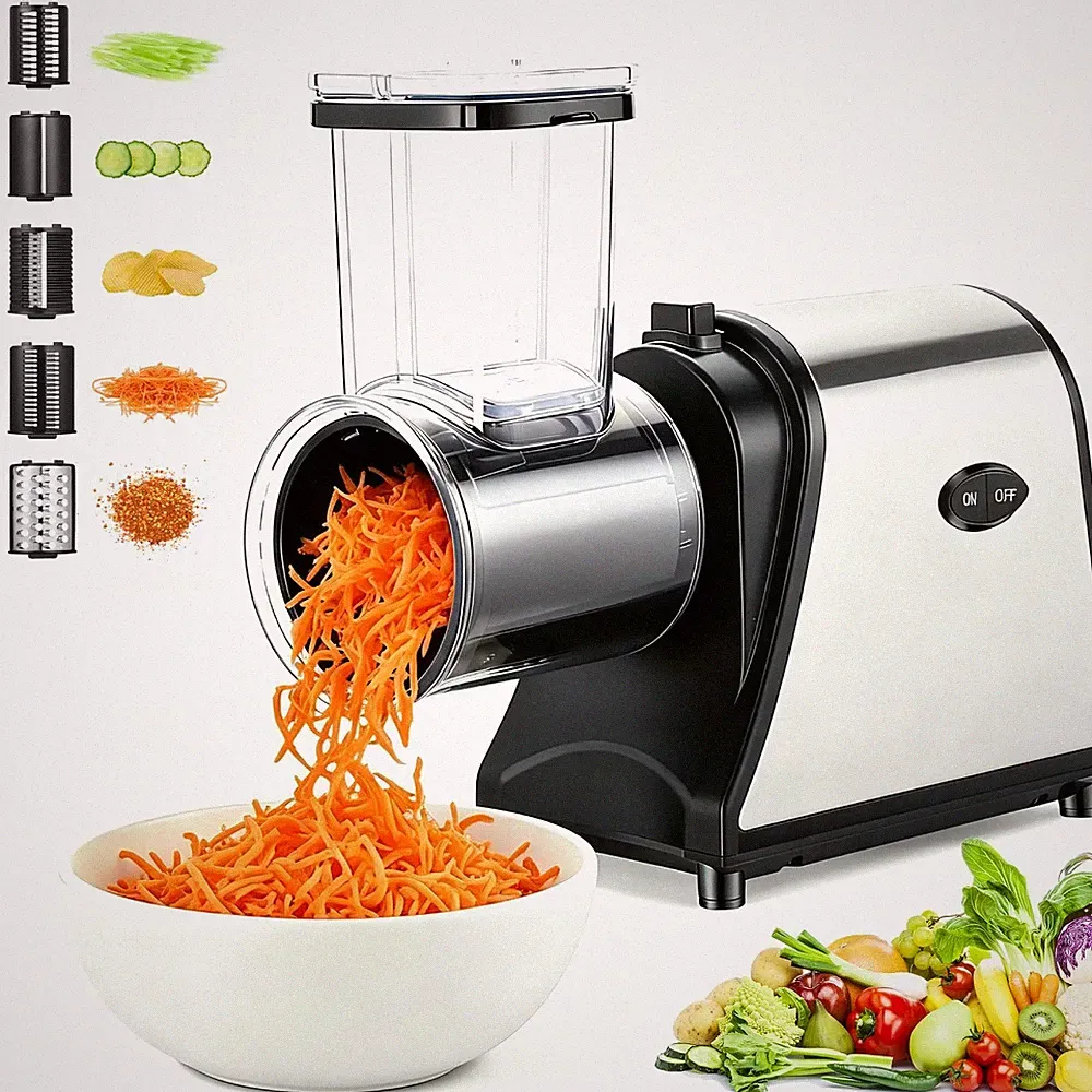 5-in-1 Electric Cheese Grater & Vegetable Slicer – 250W One-Touch Shredder