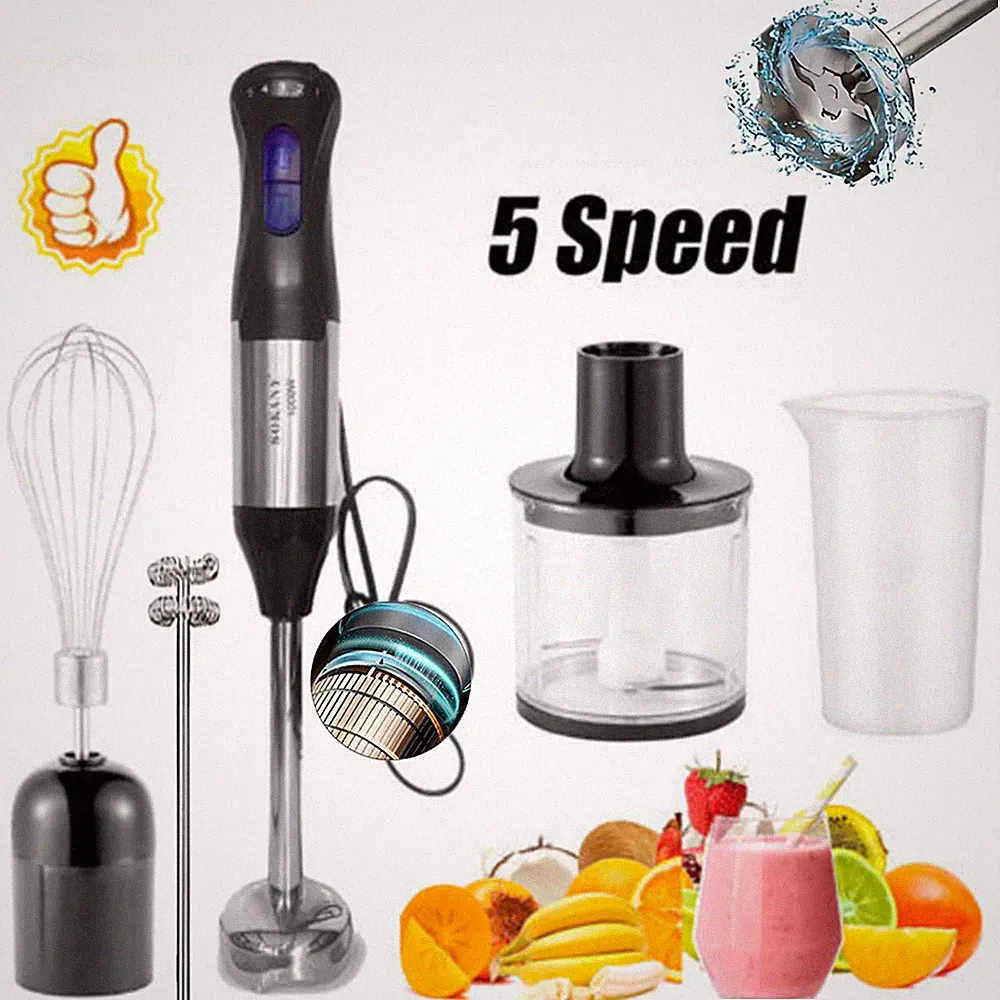 5 in 1 Electric Hand Blender Set Food Processor Mixer Whisk & Chopper Bowl 1000W