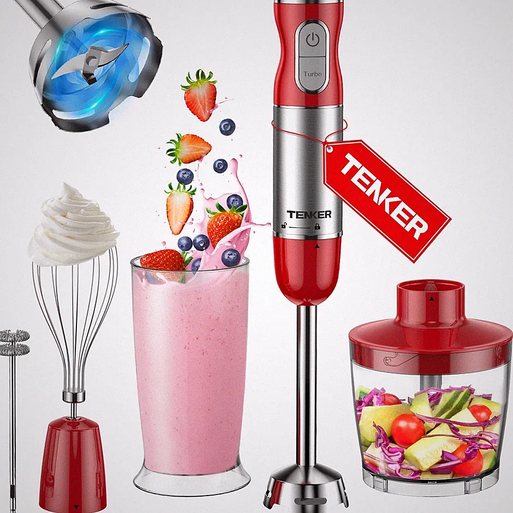 5-in-1 Hand Immersion Blender Stainless Steel Whisk 1000W 12 Speed Handheld Home