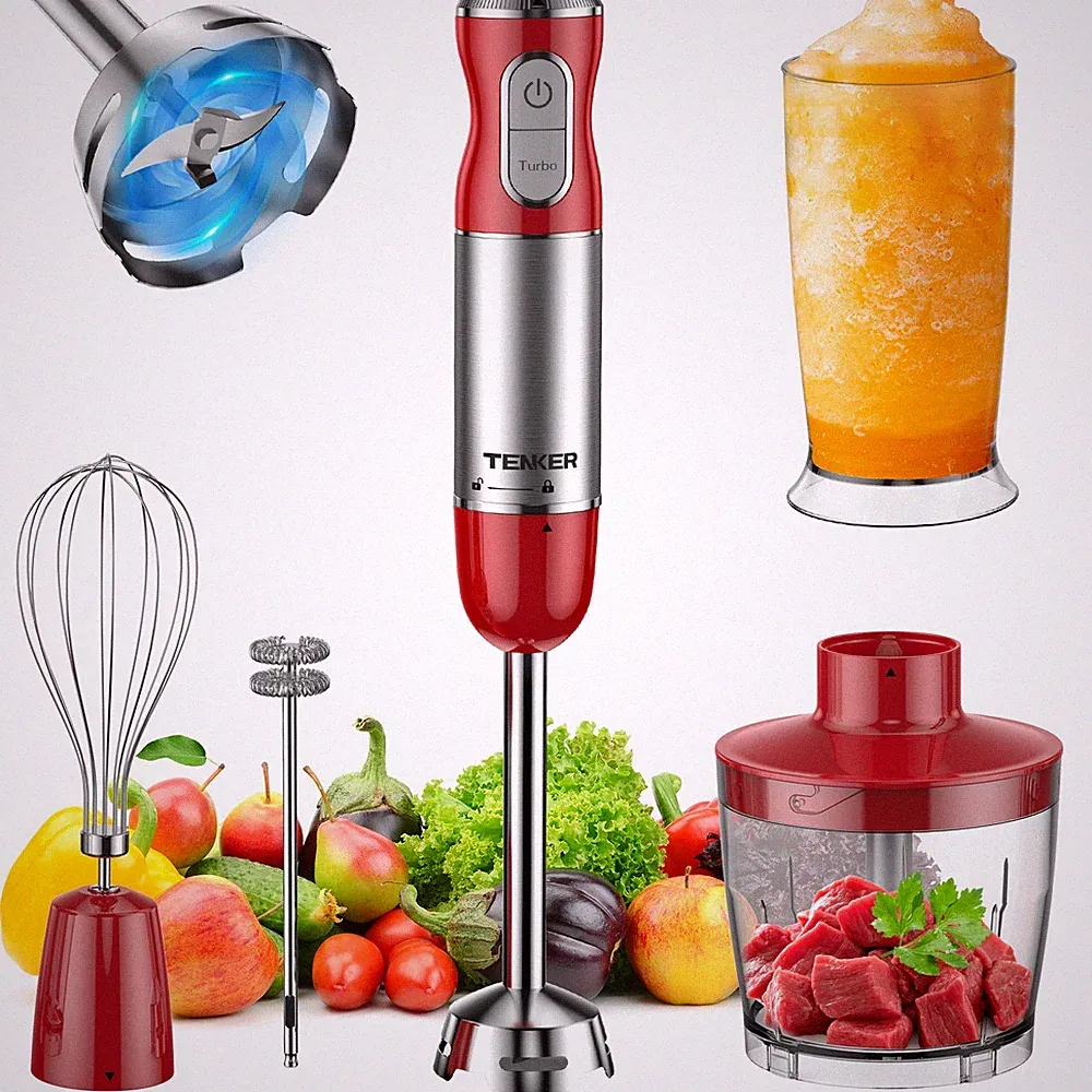 5-in-1 Immersion Handheld Blender Chopper Mixer Fruit Meat 12 Speeds Kitchen DIY