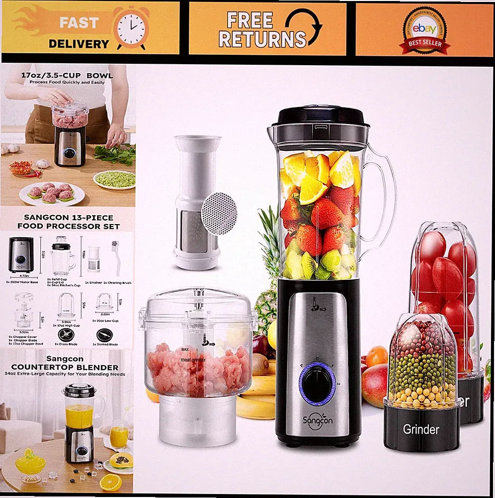 5-in-1 Kitchen Blender & Food Processor Combo, 350W Electric Chopper for Meat &