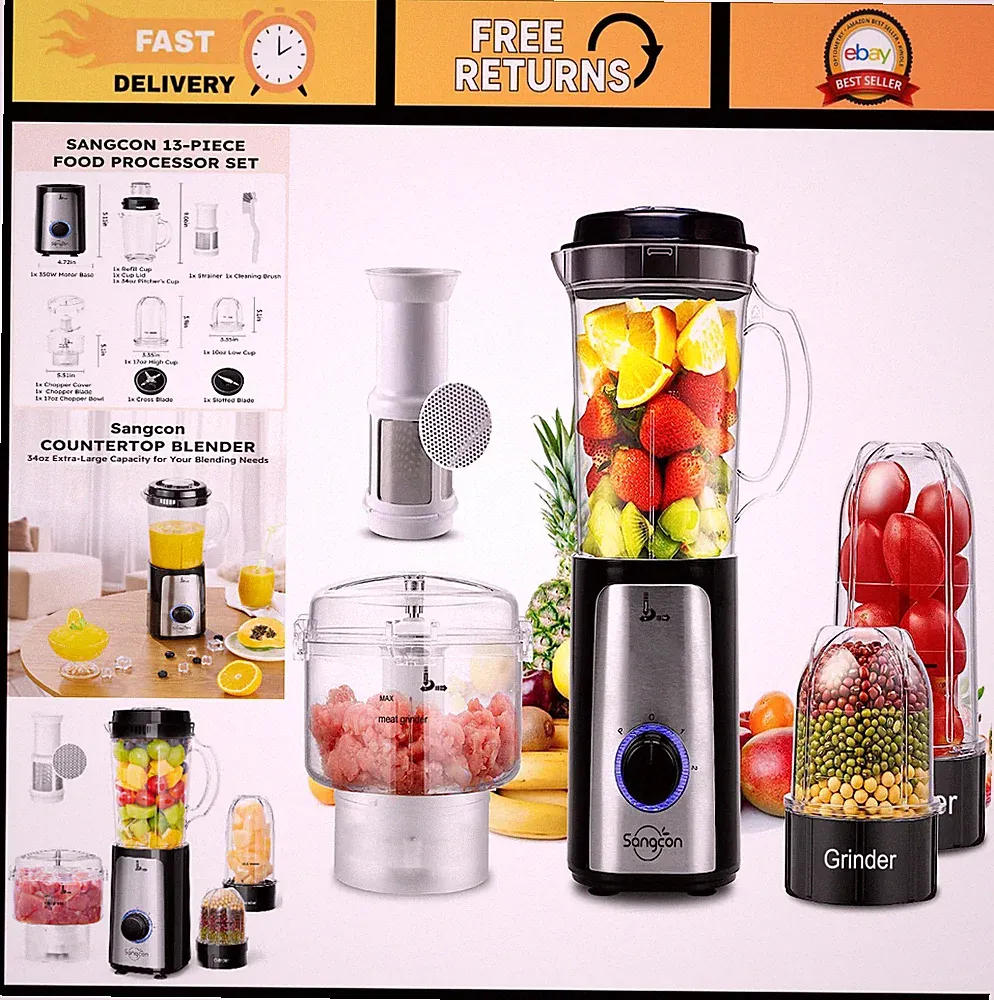 5-in-1 Kitchen Blender & Food Processor Combo, 350W Electric Chopper for Meat &