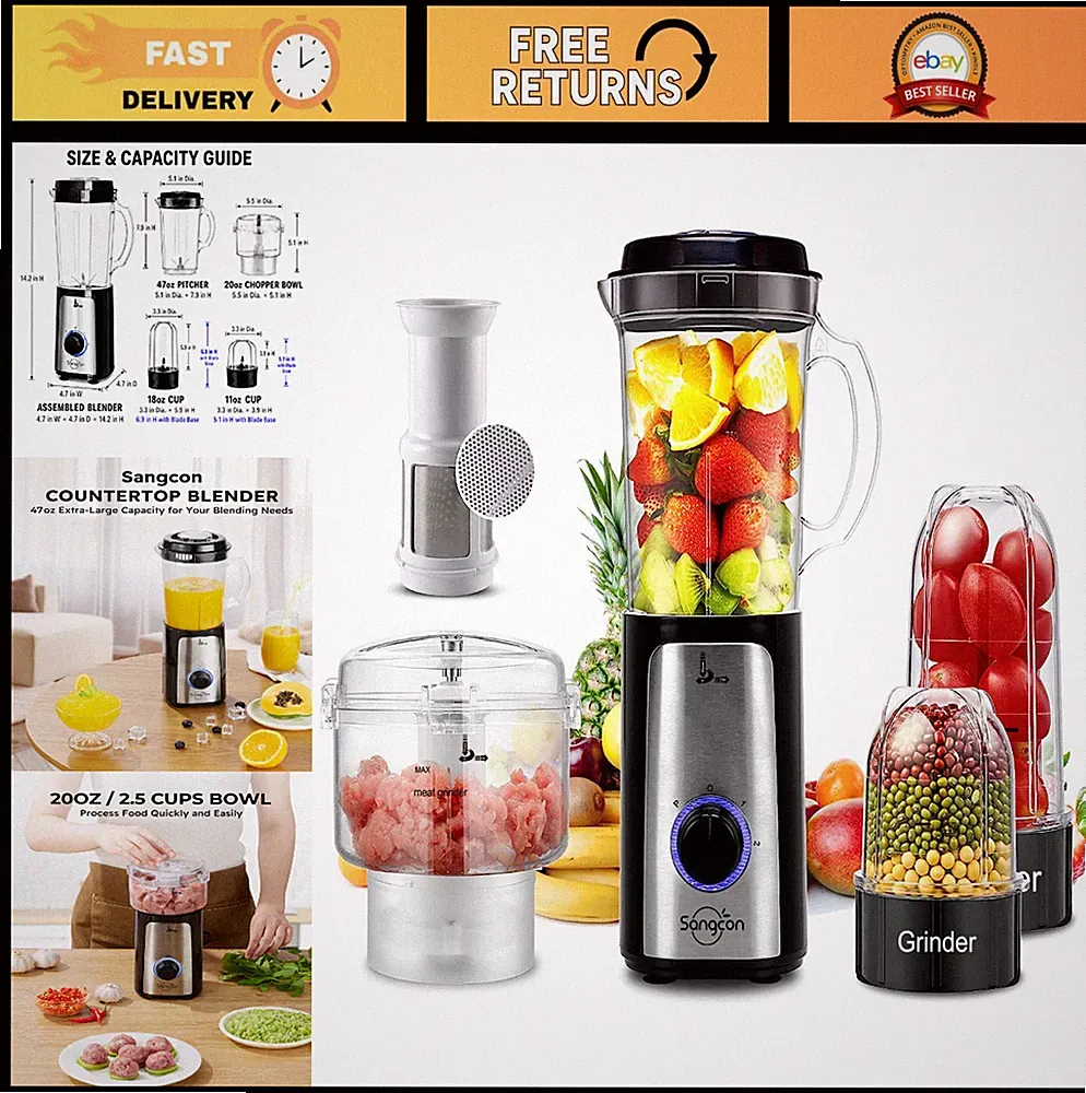 5-in-1 Kitchen Blender & Food Processor Combo | BPA-Free 47oz Pitcher, 2.5-Cup B