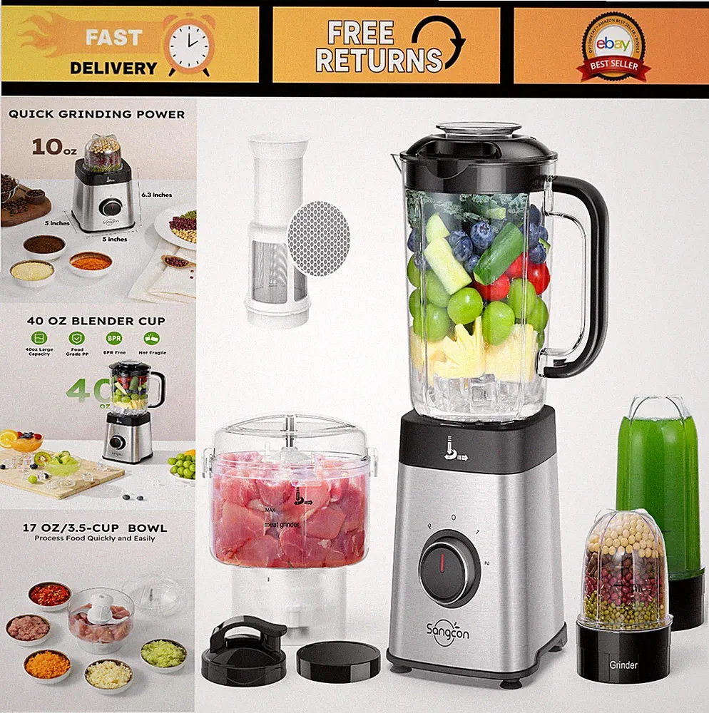 5-in-1 Kitchen Blender & Food Processor Combo - Shakes, Smoothies, Meat Chopper